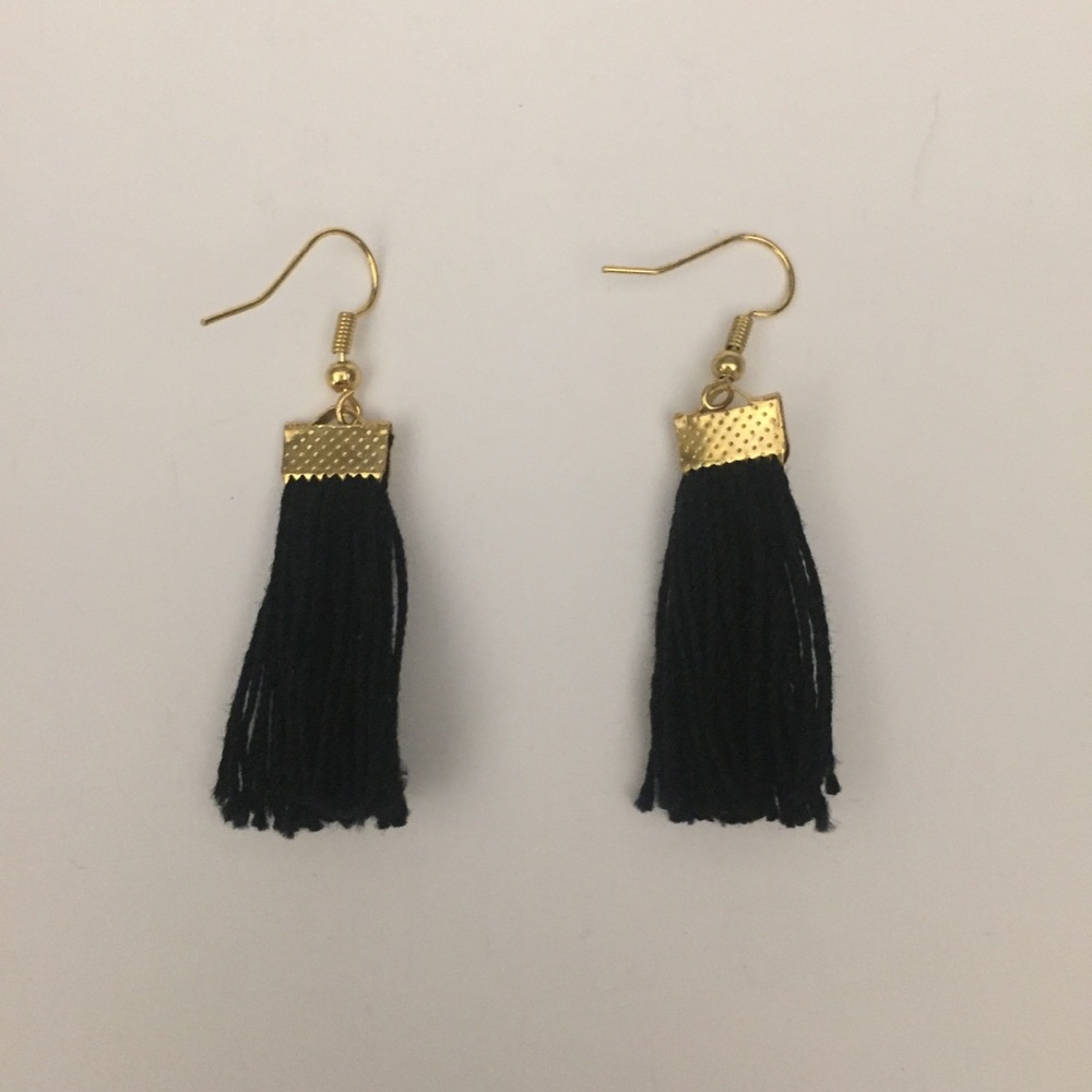 Black with Gold Tassel Earrings